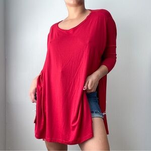 Free People Beach 3/4 Sleeve Slouchy Red Longline Tunic Shirt Small